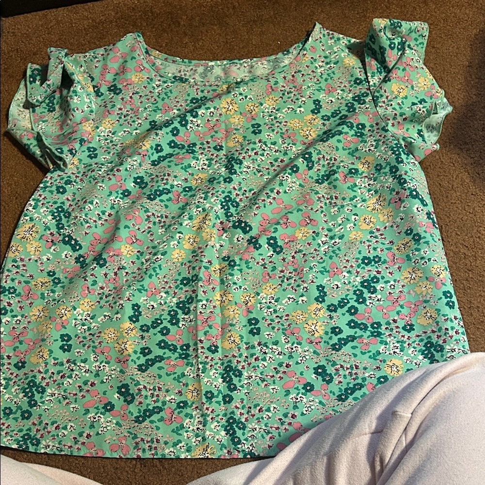 SHEIN Floral Blouse in Green and Pink
